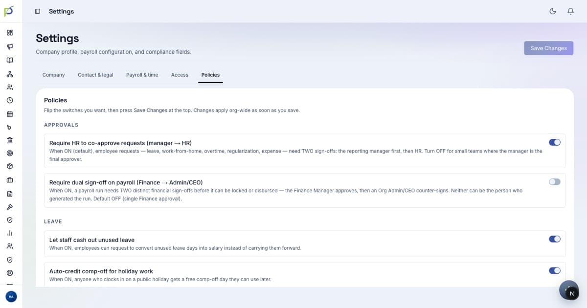 Settings ▸ Policies ▸ Approvals screenshot