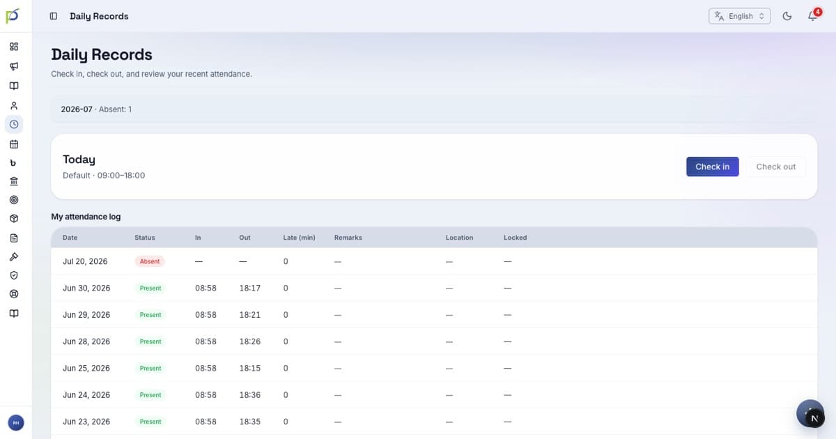 Attendance ▸ Daily Records screenshot