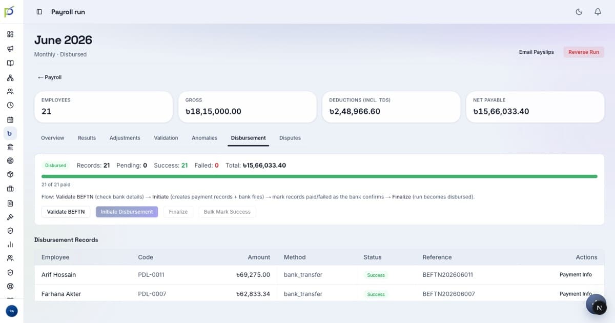 Payroll ▸ Disbursement screenshot