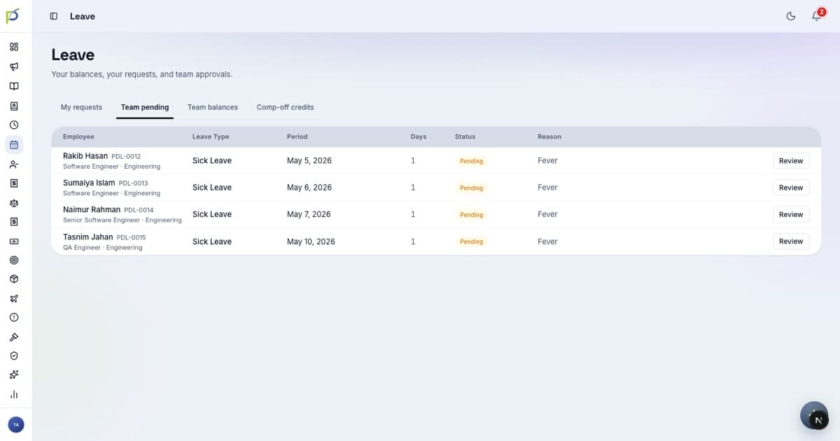 Leave ▸ Team pending screenshot